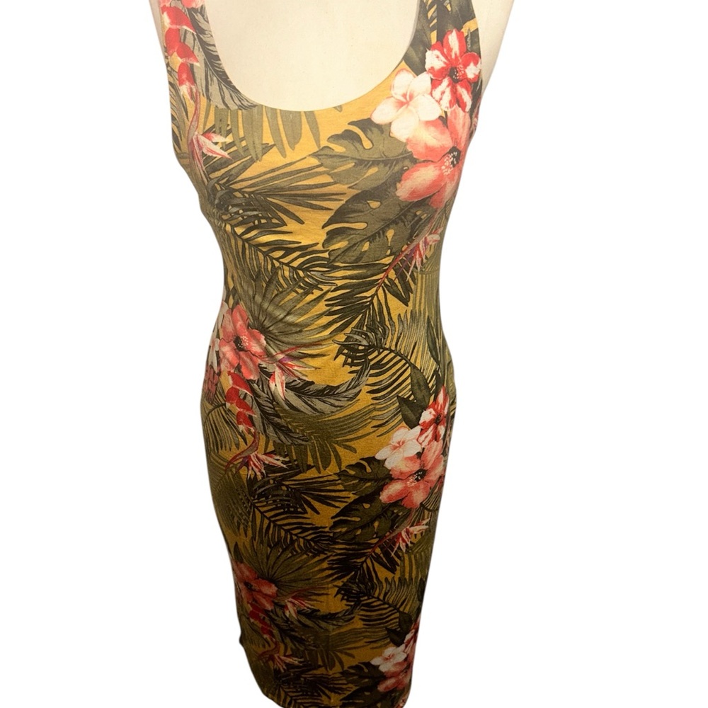 Popular Basics Tropical Floral Midi Dress - Olive and Pink